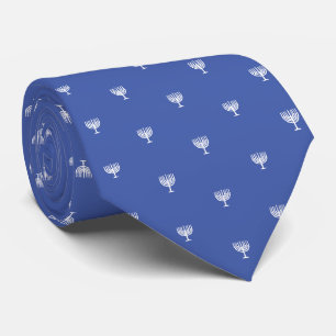 Hanukkah Menorah Blue Jewish Holiday Menorah Tie