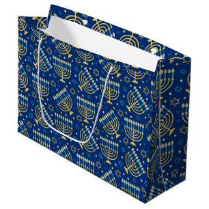Hanukkah Menorah Blue Star Jewish  Large Gift Bag