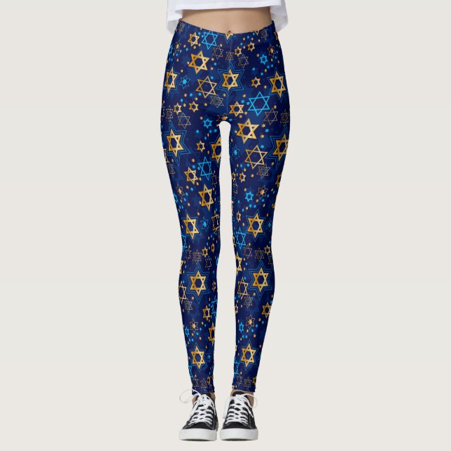 Hanukkah Menorah Blue Star of David Leggings (Front)