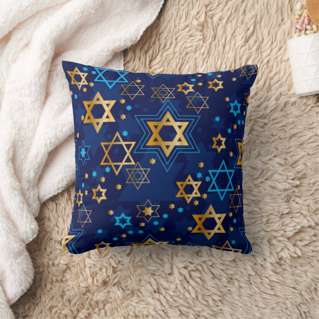 Hanukkah Menorah Blue Star of David Throw Pillow (Blanket)