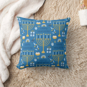 Hanukkah Menorah Blue Star of David Throw Pillow