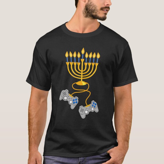 Hanukkah Menorah Candles Video Game Controller T-Shirt (Front)