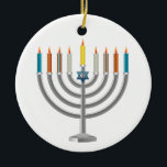 Hanukkah menorah ceramic tree decoration<br><div class="desc">Hanukkah menorah. clock the orange" Customise it" button to customise the template by changing the background colour, if desired. Personalise by adding personal text of name , initials or Hanukkah greetings, as desired</div>