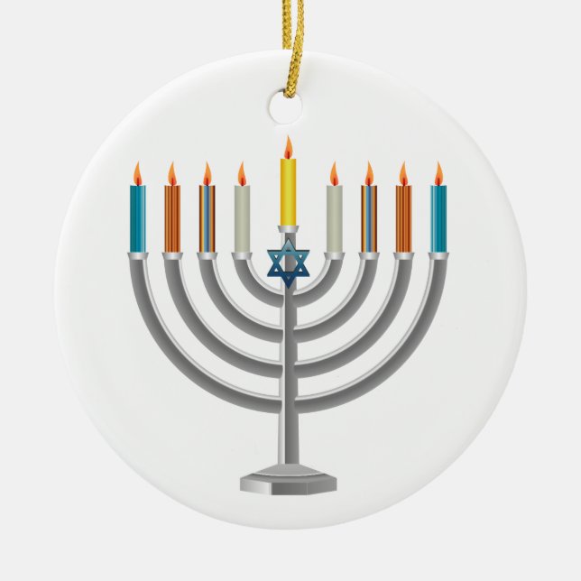 Hanukkah menorah ceramic tree decoration (Front)
