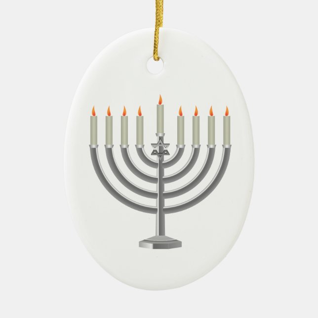 Hanukkah menorah ceramic tree decoration (Front)