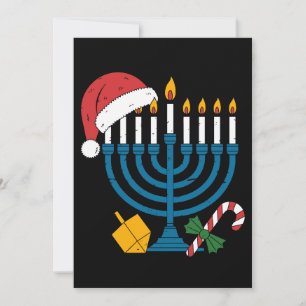 Hanukkah Menorah Christmas Santa Hat Dreidel Xmas Invitation
