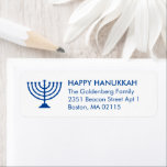 Hanukkah menorah custom blue white simple modern<br><div class="desc">Hanukkah menorah custom blue and white minimalist modern simple elegant Return Address labels.
Custom blue text, white background.</div>