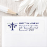 Hanukkah menorah custom navy blue white modern<br><div class="desc">Hanukkah menorah custom navy blue and white minimalist modern simple elegant Return Address labels.
Custom navy blue text, white background.</div>
