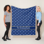 Hanukkah Menorah Dreidel Pattern Custom Blue Fleece Blanket<br><div class="desc">Beautiful,  personalised Hanukkah blanket in pretty blue with a cool pattern of Judaism star,  dreidel for fun Chanukah games,  and the Jewish menorah for the holiday. Monogram this family blanket for your living room.</div>