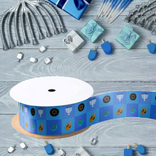 Hanukkah Menorah Dreidels star Satin Ribbon