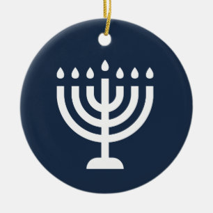 Hanukkah menorah festival of lights blue modern ceramic tree decoration