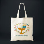 HANUKKAH Menorah floral Jewish Holiday CUSTOM Tote Bag<br><div class="desc">Hand drawn florals by me for you.  Add your own text by clicking "personalise". For more designs and colours check my shop! Or let me know if you'd like something custom.  Ask if you don't find what you need! :)</div>
