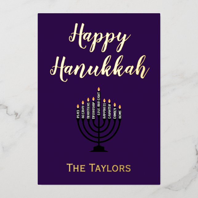 Hanukkah Menorah  Foil Holiday Card (Front)