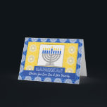 Hanukkah Menorah for a Son and His Family Holiday Card<br><div class="desc">A silver menorah with blue candles on an ornate background decorates the cover of this Happy Hanukkah card for a son and his family. Card has a mosaic tile texture look. Art,  image,  and verse copyright © Shoaff Ballanger Studios,  2023.</div>