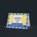 Hanukkah Menorah for Grandparents Star of David Holiday Card<br><div class="desc">A silver menorah with blue candles on an ornate background decorates the cover of this Happy Hanukkah card for grandparents. Card has a mosaic tile texture look. Art,  image,  and verse copyright © Shoaff Ballanger Studios,  2023.</div>