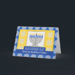 Hanukkah Menorah for Parents Star of David Pattern Holiday Card<br><div class="desc">A silver menorah with blue candles on an ornate background decorates the cover of this Happy Hanukkah card for parents. Change the text on the cover for a personalised greeting. Card has a mosaic tile texture look. Art,  image,  and verse copyright © Shoaff Ballanger Studios,  2023.</div>