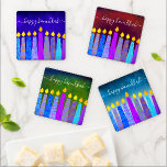 Hanukkah Menorah Fun Colourful Artsy Boho Candles  Coaster Set<br><div class="desc">“Happy Hanukkah.” A playful, modern, artsy illustration of colourful boho pattern candles helps you usher in the holiday of Hanukkah. Assorted blue candles with colourful faux foil patterns overlay rich, deep blue, green, dark red and turquoise textured backgrounds. Feel the warmth and joy of the holiday season whenever you relax...</div>