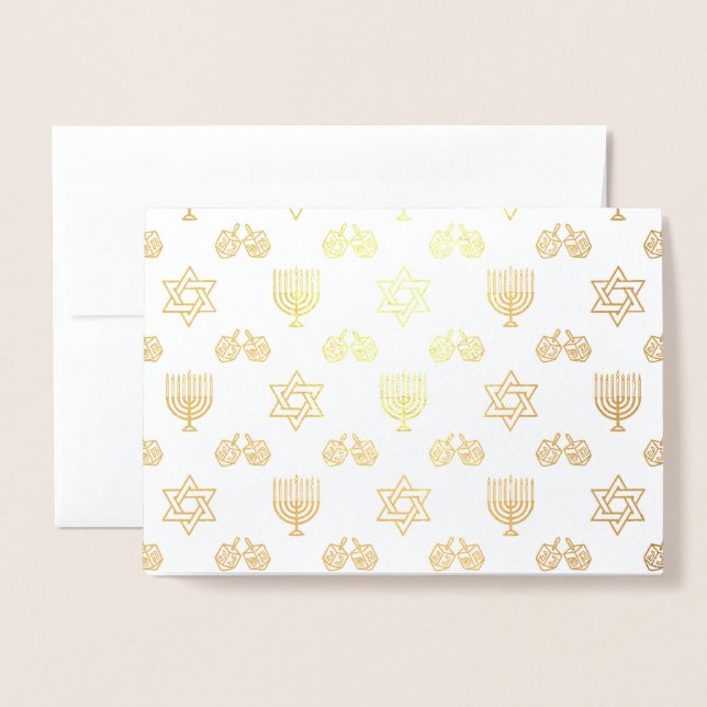 Hanukkah Menorah Gold Foil Pattern Holiday  Card (Front With Envelope)