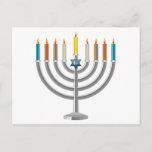 Hanukkah menorah holiday postcard<br><div class="desc">Hanukkah menorah. clock the orange" Customise it" button to customise the template by changing the background colour, if desired. Personalise by adding personal text of name , initials or Hanukkah greetings, as desired</div>