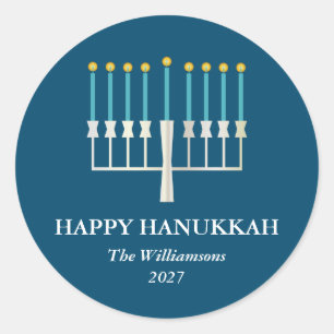 Hanukkah Menorah in Blue Personalised Classic Round Sticker