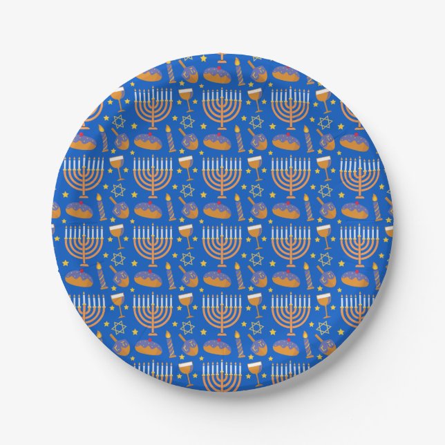 Hanukkah Menorah Jewish Holiday Pattern Paper Plate (Front)