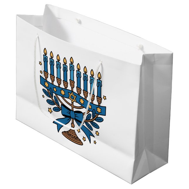 Hanukkah Menorah  Large Gift Bag (Front Angled)