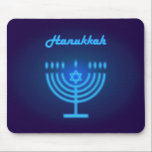 Hanukkah Menorah lights Festival decoration Mouse Mat<br><div class="desc">Hanukkah Menorah Neon lights Navy Blue Background. Hanukkiah Candlestick with Candles,  Star of David,  Israeli star. Modern Design,  Home Decor. Festival Jewish Winter Holiday Decoration</div>