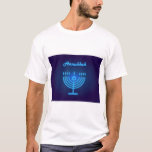 Hanukkah Menorah lights Festival decoration T-Shirt<br><div class="desc">Hanukkah Menorah Neon lights Festival decoration,  navy blue background/ Modern Design,  T-shirt birthday gifts,  fathers day,  Holiday,  Christmas,  Chanukkah,  2023 anniversary 75th birthday Israel Clothing & Shoes > Men > Clothing > Tops & T-Shirts > Men's T-Shirts</div>