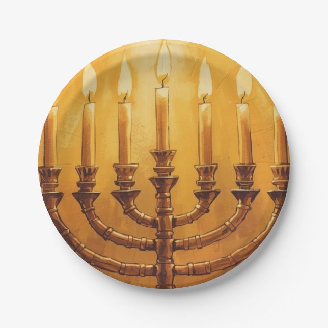 Hanukkah Menorah Lights Paper Plate (Front)