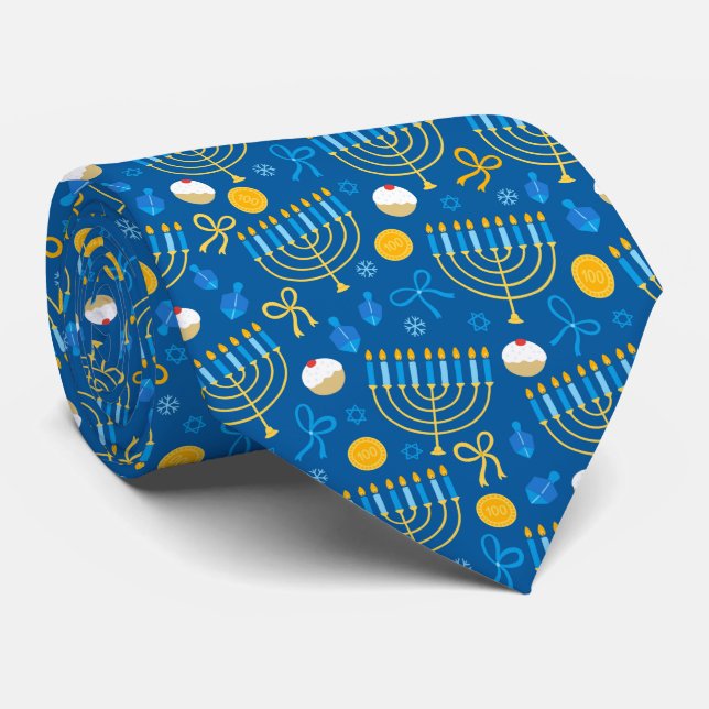 Hanukkah Menorah Neck Tie (Rolled)