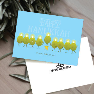 Hanukkah Menorah Olives   Baby Blue Company Logo Holiday Card