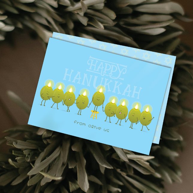 Hanukkah Menorah Olives | Baby Blue Group Holiday Card (Creator Uploaded)