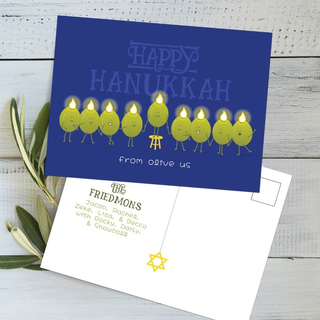 Hanukkah Menorah Olives, Blue Group Postcard (Creator Uploaded)