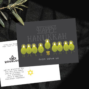 Hanukkah Menorah Olives   Dark Grey Company Logo Postcard