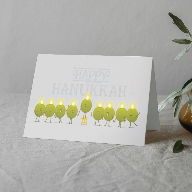 Hanukkah Menorah Olives, Grey Folded Group Card (Creator Uploaded)