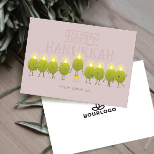 Hanukkah Menorah Olives Mauve Company Logo Holiday Card