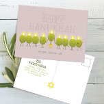 Hanukkah Menorah Olives, Mauve Group Postcard<br><div class="desc">Celebrate the Festival of Lights with some fun! This festive greeting card showcases a group of happy olive characters who join forces (and flames!) to create a menorah — complete with the playful message “Happy Hanukkah from olive us.” It’s a cute way to send warm wishes from a family, circle...</div>
