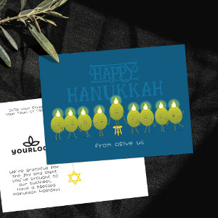 Hanukkah Menorah Olives Teal Blue Company Logo Postcard