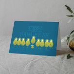 Hanukkah Menorah Olives, Teal Blue Folded Group Card<br><div class="desc">Light up someone's Hanukkah in a fun-loving way! This festive folded card showcases a group of cheerful olive characters who join forces (and flames!) to create a menorah — with the playful message “Happy Hanukkah” (on the front) and "from olive us" (when the card is opened). A fun way for...</div>