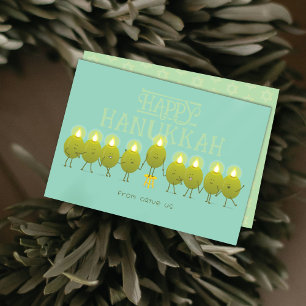 Hanukkah Menorah Olives   Teal Green Group Holiday Card
