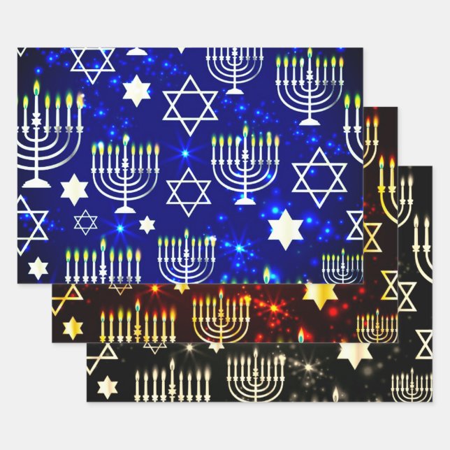 Hanukkah Menorah Pattern Wrapping Paper Sheet (Set)