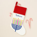 Hanukkah  Menorah personalised Christmas Stocking<br><div class="desc">Home decor for Hanukkah,  a personalised stocking with your name or text,  and a colourful Menorah</div>