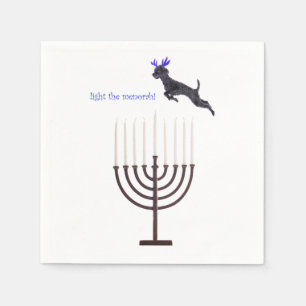Hanukkah Menorah Poodle Dog Reindeer Candles Napkin