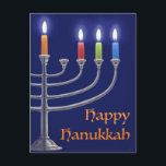 "Hanukkah Menorah." Postcard<br><div class="desc">"Hanukkah Menorah." is a digital painting made in Photoshop of a Hanukkah Menorah with candles lit for the third night. I hope you enjoy it.

Thank you, 
Corbie Eva Crouse</div>
