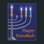 "Hanukkah Menorah." Postcard<br><div class="desc">"Hanukkah Menorah." is a digital painting made in Photoshop of a Hanukkah Menorah with candles lit for the third night. I hope you enjoy it.
Thank you,
Corbie Eva Crouse</div>