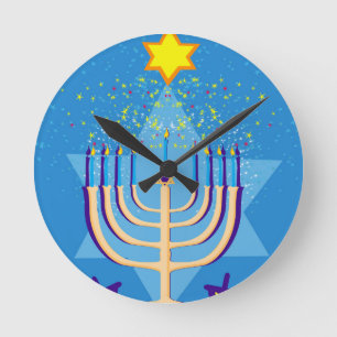 hanukkah menorah round clock