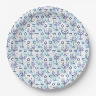 Hanukkah Menorah Star of David Doodle Art Style Paper Plate