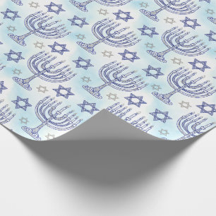Hanukkah Menorah Star of David Doodle Art Style Wrapping Paper