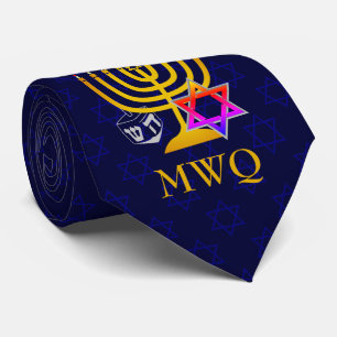 HANUKKAH Menorah Star of David MONOGRAM Tie