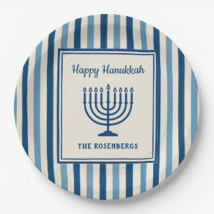 Hanukkah Menorah Stripes Trendy Custom Paper Plate